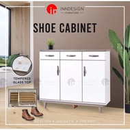 Zoeen 3 Doors Shoe Cabinet With Tempered Glass Top (Free Delivery and Installation)
