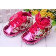 3D Flowers Pink Baby Shoe