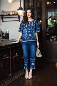 ชุดเซ็ทกางเกง(Set) อก ฟรีไซส์  46" เอว ยางยืดรอบเอว 26"-42" ผ้ายีนส์เกรดพรีเมี่ยมฟอกทั้งตัว​ เนื้อผ้