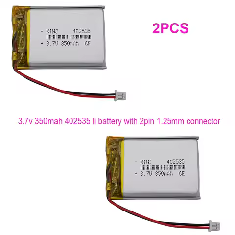 2PCS 3.7V 350mAh 1.29Wh Rechargeable Lipo Battery 402535 JST 2pin 1.25mm Connector For DashCam Camer