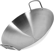 UPKOCH Wok Pan Stainless Steel Wok Stir Fry Pans 28cm Hot Pot Iron Frying Pan Double Handle Chinese Cooking Pot Kitchen Cookware For Boiling Steam Silver