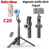 ToKerNew C20 Magnetic Selfie Stick Tripod for iPhone 12-16 Pro Max Travel Stand with  Phone Clamp fo