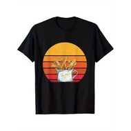 Churro Pastry Churro Lover Snack Retro Fried Bread Sunset T-Shirt, Cotton, Single-Sided Print, Black