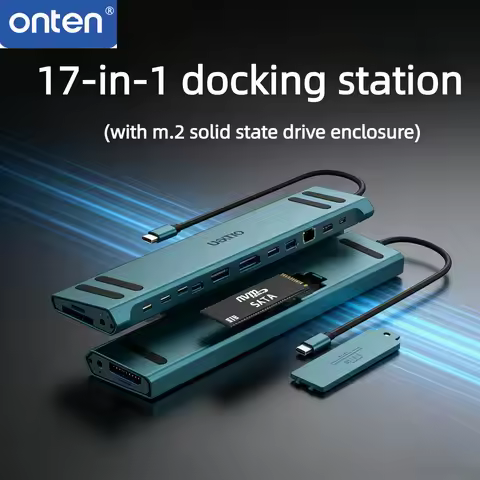 ONTEN 17-Port USB C Docking Station with M.2 SSD Case Multi-Port Adapter Hub for PC Tablet Steam Dec