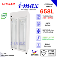 Imax 2 Door Display Chiller With NON-HEATER Glass l Meat Fruit Vegetable Flower Cake l 658L