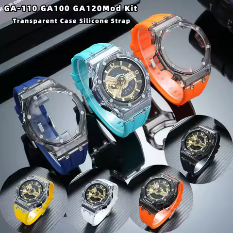 For Casio G-Shock GA110 GA100 GA120 Mod Kit | Colorful Silicone Replacement Strap+Transparent Watch
