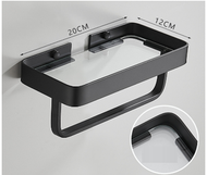 浴室免打孔玻璃置物架（黑色20CM帶桿）
