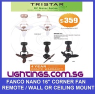 FANCO NANO 16 inch TRISTAR DC Corner Fan - Ceiling / Wall Mount / Remote
