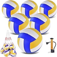 6 Pack Volleyballs Official Size 5, Waterproof Soft Bulk Recreational Volley Balls with Pump and Net