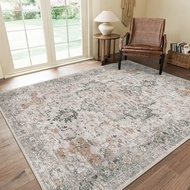 GENIMO 5x7 Washable Area Rugs for Living Room, Non Slip, Taupe | Vintage Floral Rug, Stain Resistant
