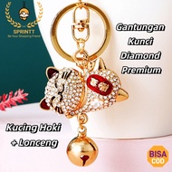 HP GANTUNGAN [SPRINTT] GK040 Diamond Lucky Cat Car Keychain Baghp Good Luck Keychain for Men and Wom