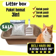 Sandbox + Scoop + 1Kg Zeolite Sand Litterbox 1set cat litter box