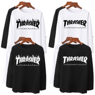 baju mantap Thrasher hitam lengan panjang t-shirt lelaki perempuan 100%premium cotton shirt wanita lelaki oversize labuh