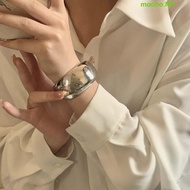 MOCHO Curve Wide Open Bangle, Exaggerated Glossy Surface Metal Arc-shaped Bracelet, Handicraft Geome