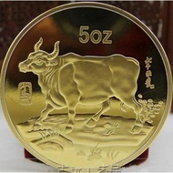 Crafts Zodiac Ox Chinese New Year Medal 1997 Zodiac Year of the Ox Medal Imitation Gold Gold Coin 5.