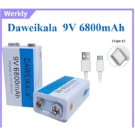 -【COD】Daweikala 9V battery 6800mAh li-ion Rechargeable battery Micro USB Battery 9V lithium battery.