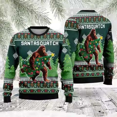 Bigfoot Sasquatch Festival Funny Christmas Ugly Sweater For Men Alien Dinosaur Graphic Loose Sweatsh