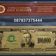 Souvenir goldfoil gambar uang 100.000 dollar amerika usd boston 1934