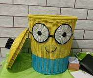 Karakter MINION Keranjang rotan Tempat sampah unik Keranjang serbaguna Keranjang karakter + TUTUP Ke