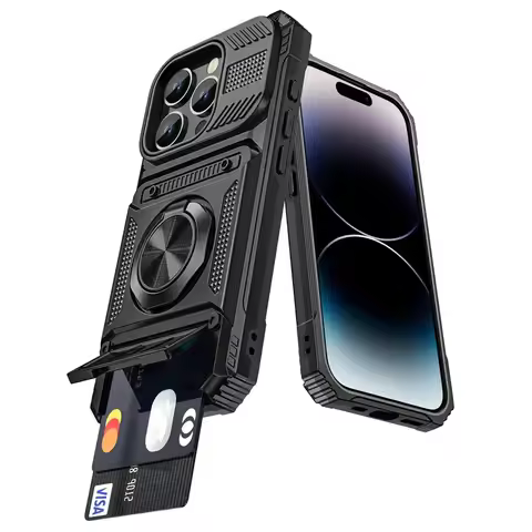 Heavy Duty Case For Apple iPhone 17 16 14 13 Pro Max iPhone 11 Magnetic Rotated Ring Hidden Card Slo