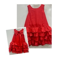 Multi-layered red silk dress with cute bow at the back for girls from 8-35kg