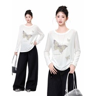 [Invoices Available🔥Sold 6.6w] White Butterfly Print Thin Slightly Transparent Sunscreen Blouse T-sh