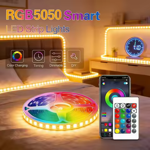 5050 RGB USB LED Strip 5V Bluetooth WiFi Control 16 Million Colors App Voice Remote for Room TV Back