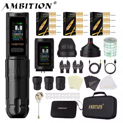 Ambition Soldier Max Kit Wireless Tattoo Machine Straight Rod Stroke 4.0mm Color Screen Billing Batt