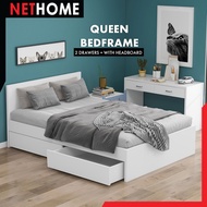 ⚡️NETHOME⚡️SNOW SERIES QUEEN SIZE WOODEN BED FRAME WITH HEADBOARD or 2 Drawer / Katil Queen