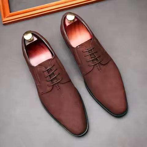 Men's formal leather shoes, European style, leather wedding shoes, formal lace-up Oxford shoes, sued