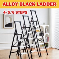 【In stock】Alloy Black Ladder 4/5/6 Steps Foldable Household Anti-slip Aluminium Pedal BTO Indoor Space Saving MZ2W