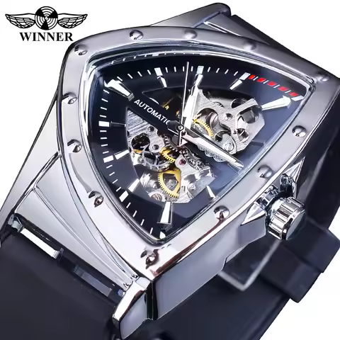 WINNER Men's Luxury Military Mechanical Watch Automatic Triangular Skeleton Luminous Hands Fashion R