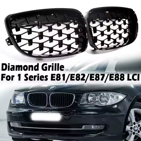 Diamond Star Grill Chrome Silver Gloss Black Kidney Front Bumper Grille Compatible For BMW 1 Series