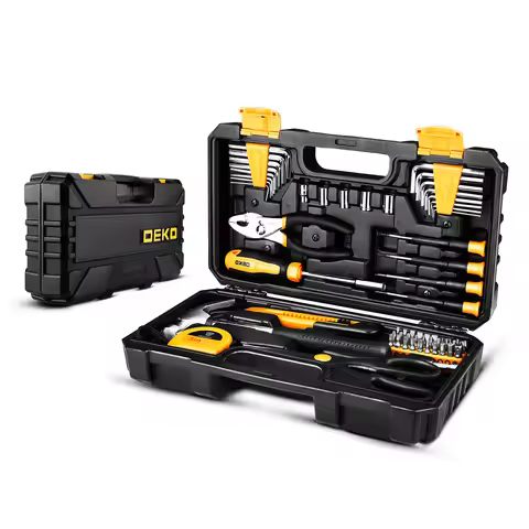 DEKO DKMT62 Hand Tool Kit, CR-V&S2 Material for Professional Car Repairing Ratchet Socket Wrench Set
