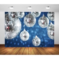 7x5ft Disco Ball hotography Backdrop Silver Disco Ball Blue Bokeh Glitter Lights Disco Party Backgro