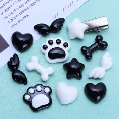 20 Pcs Cartoon Black And White Peach Hearts, Cat Claws Resin Scrapbook Diy Decorative Hair Clip, Pen