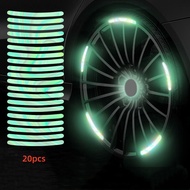 20 Pcs/ Set Car Rim Luminous Effect Waterproof Colorful Curved Sticky Strip/ Automobile Wheel Hub Se