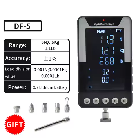DF-5 5N;0.5KG;1.1LB Digital Force Gauge Portable Pull Push Force Gauge Measuring Instrument Dynamome