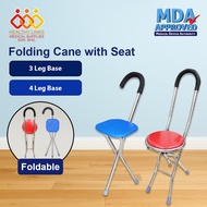 Portable Stainless Steel 4 Legs / 3 Legs Folding Cane with Seat (Tongkat Kerusi Lipat)