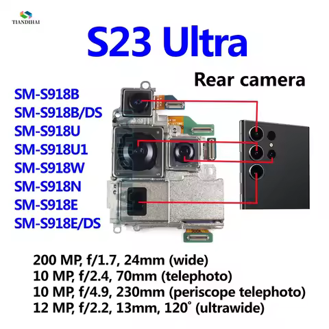 For Samsung Galaxy S23 Ultra S918B S918B/DS S918U Rear Camera Back Main Wide Camera Module Backside 