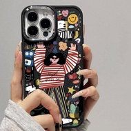 Case for iPhone 8 7 8plus 6plus 14 15 X XR XS MAX 12Promax 12 13Promax 15Promax 11 14Promax 13 Happy Girl Pattern Metal Photo Frame Shockproof Protective Soft Case