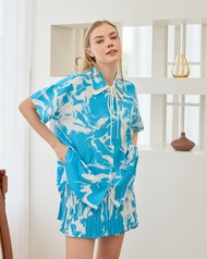 VACAY INDEED | Summer Marble  SET เสื้อ +  กระโปรงกางเกงพลีท (เซ็ท 2 ชิ้น ) พร้อมส่ง**