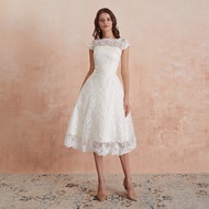 Gaun renda pendek cantik simple/ gaun bridesmaid putih simple