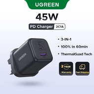 UGREEN 45W 3 Ports GaN Charger 2*USB-C+1 USB-A Fast Charger Support SAMSUNG Fast Charging Charger fo
