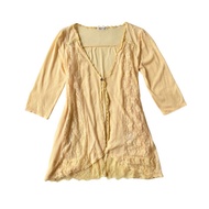 Axes Femme ++ kawaii fairy lace yellow tile cardi outer 7/8 sleeve coquette milkmaid single button j