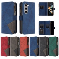 Serasi dengan Z Fold 7 Sarung Telefon Lipat5 Jahitan Berlian Blok Warna Zip Sarung Kad Dompet Slot S