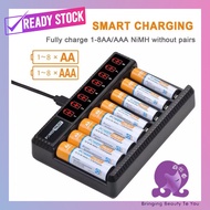 💜 Beauty 2u 💜 🇲🇾 8 Slots LCD Rechargeable Battery Charger NIMH AA/ AAA  Independent Solar Slot Batte