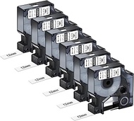 NineLeaf 6 Pack Replacement for Dymo D1 45013 S0720530 A45013 12 mm x 7 m 0.47 Inch Tapes Black on W