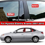 8Pcs Car Window Door Column B C Pillar Post Cover Trim For Hyundai Elantra Avante HD 2007-2010 Glossy Black Carbon Fiber Mirror Effect PC Material Sticker Styling Accessories