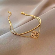 18K Gold Double Layer Fu Brand Fu Character Bracelet Women Gold Color AU750 Tanabata Valentine's Day